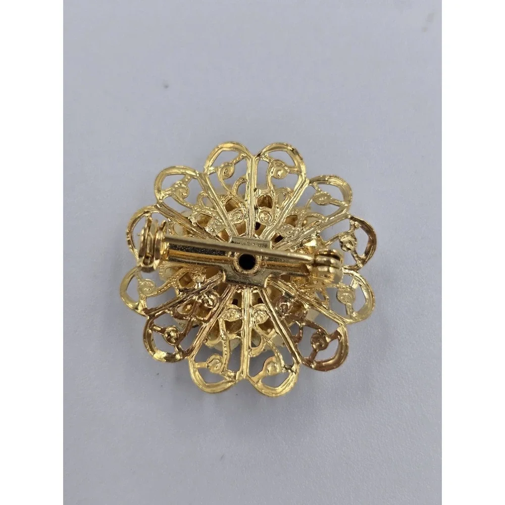 Vintage Gold Tone Graduation Cap Mortarboard Filigree Brooch Pin Rhinestone‎